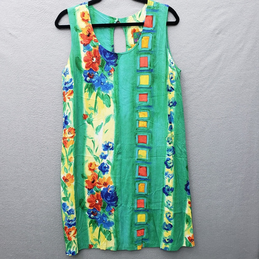Vintage Jams World Sleeveless Sundress Vivid Stripe Floral Hawaiian Vacation L